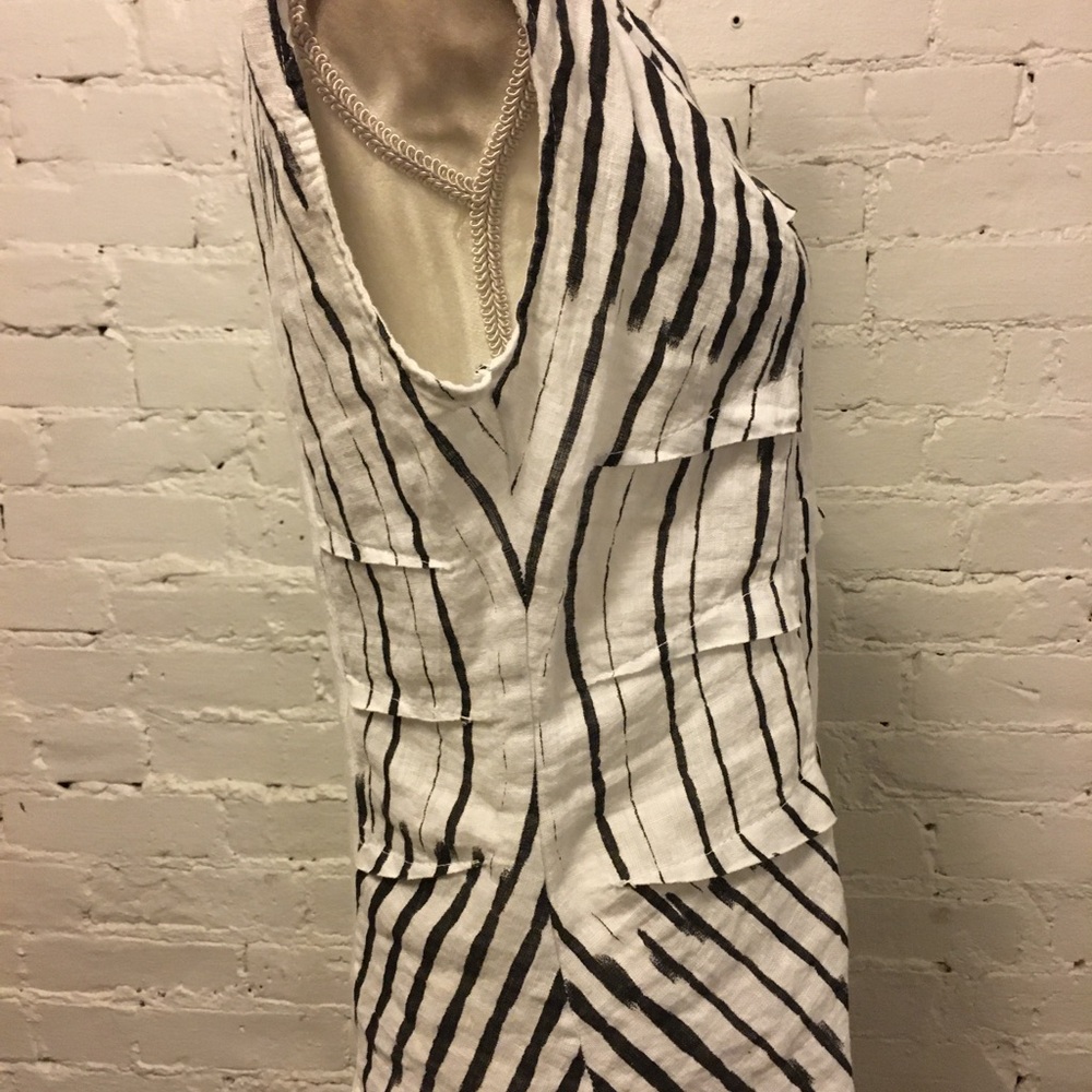 Inizio linen asymmetric sleeveless top black white stripe m - Picture 3 of 7
